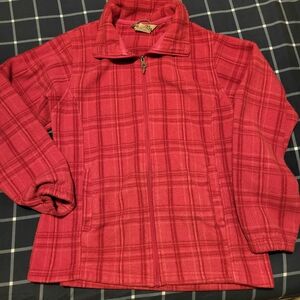 Pink Plaid Zip-Up Fleece Jacket Sz XL